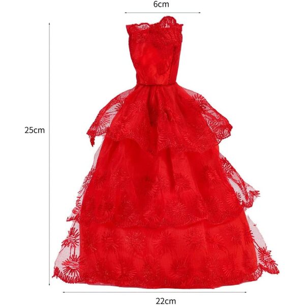 Abito da Sera Rosso in Pizzo per Bambola 11 Pollici BJD Scala 1/6 Accessorio Costume