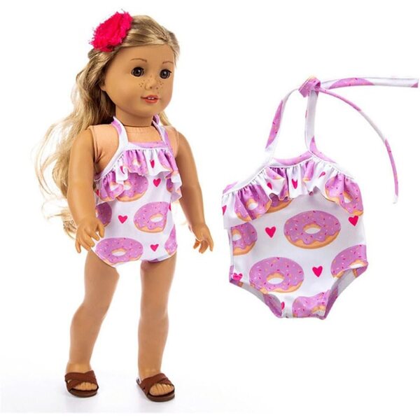 Costume da bagno intero con stampa ciambelle per bambola American Doll 46 cm