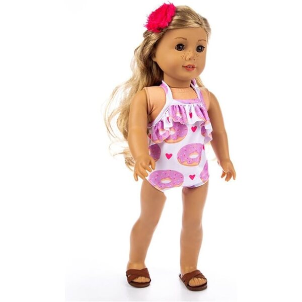 Costume da bagno intero con stampa ciambelle per bambola American Doll 46 cm