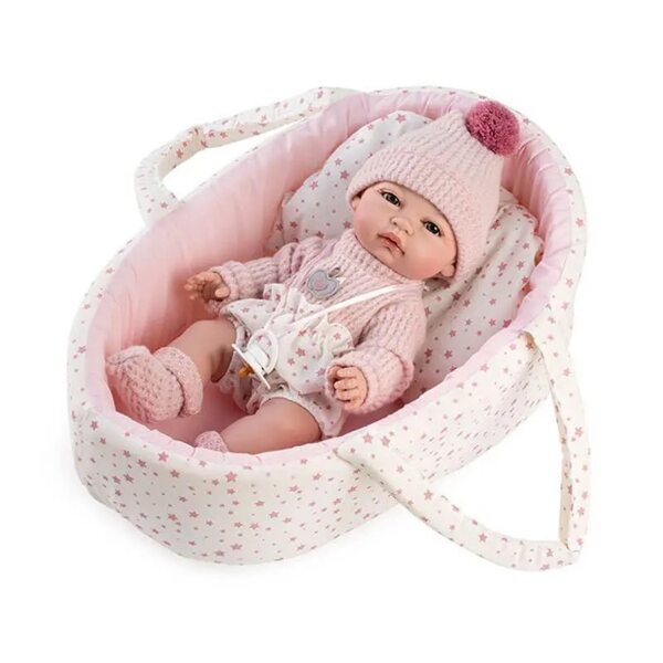 LALKA BOBAS W NOSIDEŁKU NIEMOWLAK 34 CM HISZPAŃSKA
