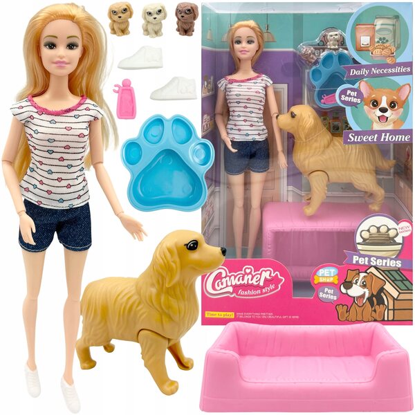 Set Bambola e Cane con Cuccioli e Accessori per Bambine da 3 Anni