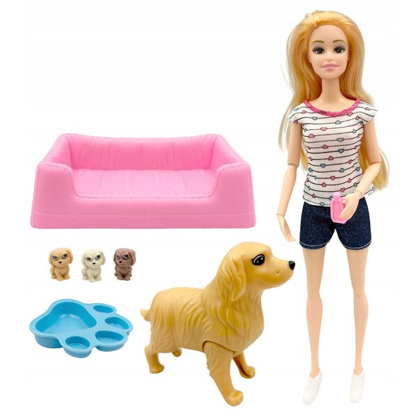 Set Bambola e Cane con Cuccioli e Accessori per Bambine da 3 Anni