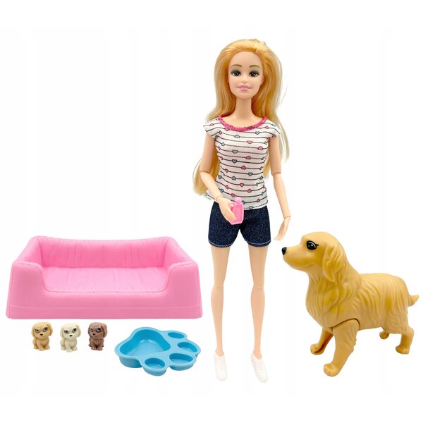 Set Bambola e Cane con Cuccioli e Accessori per Bambine da 3 Anni