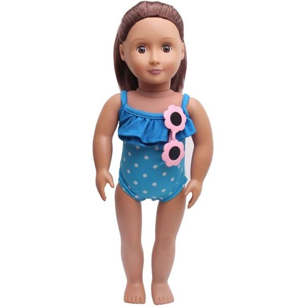 Costume da Bagno a Pois Blu per Bambola 46 cm - Body Casual Uteruik