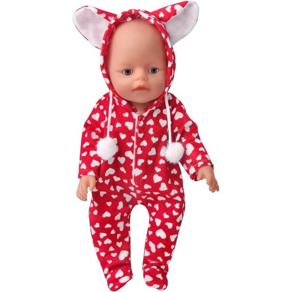 Kapuzenoverall für 46-cm-Puppen – Herzdruck, Uteruik-Kostümzubehör