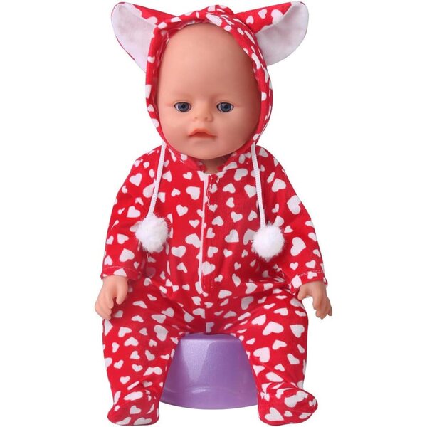 Kapuzenoverall für 46-cm-Puppen – Herzdruck, Uteruik-Kostümzubehör
