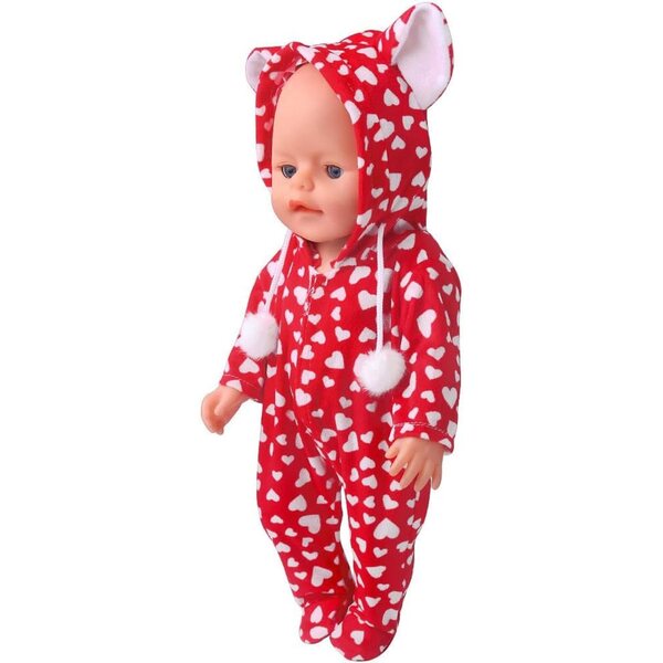 Kapuzenoverall für 46-cm-Puppen – Herzdruck, Uteruik-Kostümzubehör