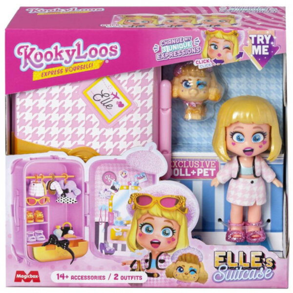 KookyLoos Elle Walizka con Bambola, Accessori e Animale - Set Completo 4+