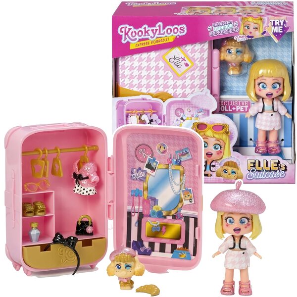 KookyLoos Elle Walizka con Bambola, Accessori e Animale - Set Completo 4+