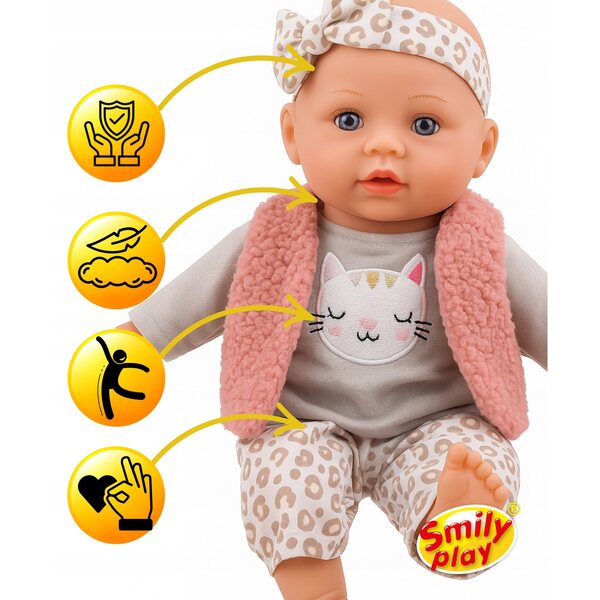 Die 32 cm große interaktive Puppe spricht und singt auf Polnisch und Englisch. Smily Play