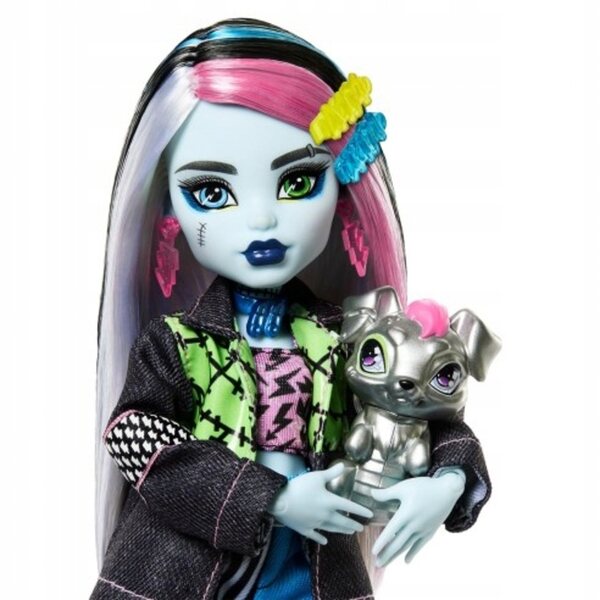 Monster High Frankie Stein: bambola 29 cm con accessori e cagnolino