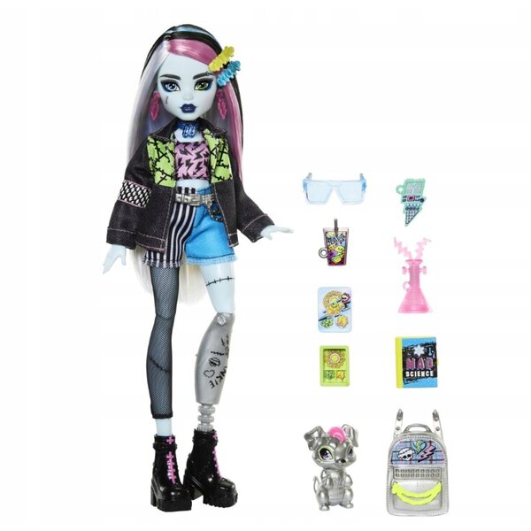 Monster High Frankie Stein: bambola 29 cm con accessori e cagnolino