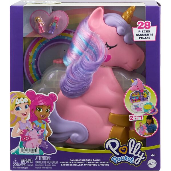 Polly Pocket Salone di Bellezza Unicorno 2 in 1 con Accessori e Mini Bambole
