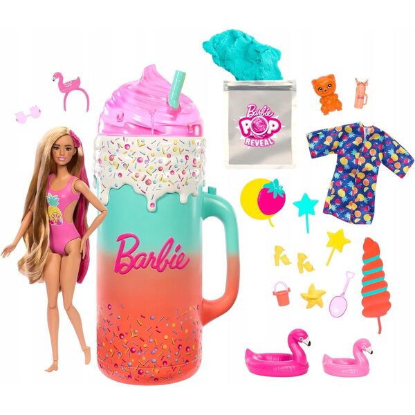Barbie Pop Reveal Set mit Duftpuppe und farbenfrohen Accessoires für Kinder ab 3 Jahren