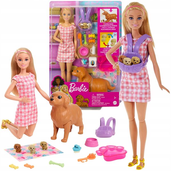 Barbie e la nascita dei cuccioli set con bambola, 4 cuccioli e accessori