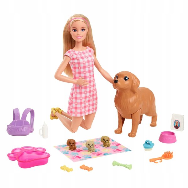 Barbie e la nascita dei cuccioli set con bambola, 4 cuccioli e accessori