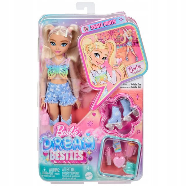 Barbie Dream Besties Malibu mit Rollschuhen für Kinder ab 4 Jahren