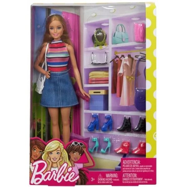 Barbie mit Kleiderschrank, Accessoires und Schuhen – Komplettset für Kinder ab 3 Jahren