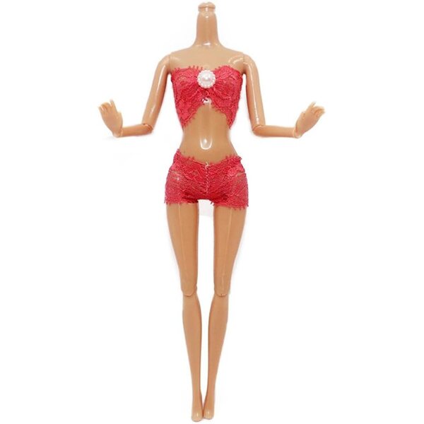 Bikini in pizzo rosso per bambole BJD 60 cm - Costume da bagno 2 pezzi