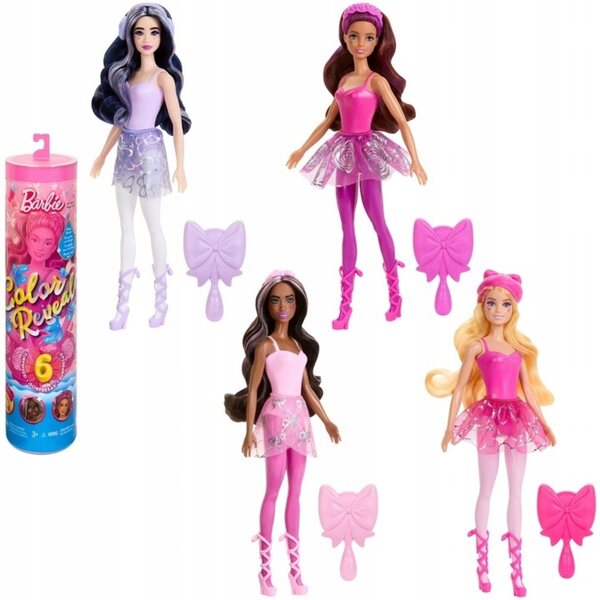 Barbie Color Reveal Baletnica mit 6 Überraschungen und Zubehör in einer 29-cm-Röhre