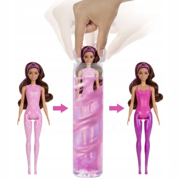 Barbie Color Reveal Baletnica mit 6 Überraschungen und Zubehör in einer 29-cm-Röhre