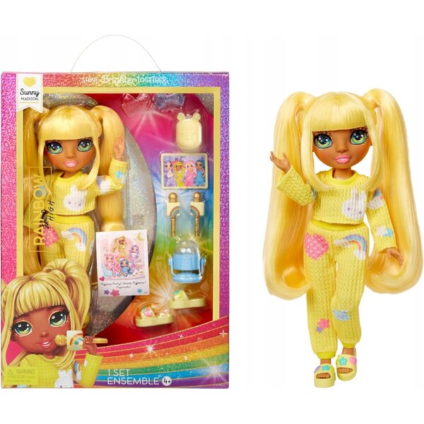 Bambola Rainbow High Junior SUNNY MADISON PJ Party con pigiama e accessori musicali