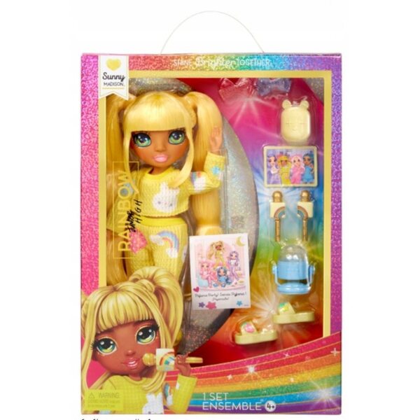 Bambola Rainbow High Junior SUNNY MADISON PJ Party con pigiama e accessori musicali
