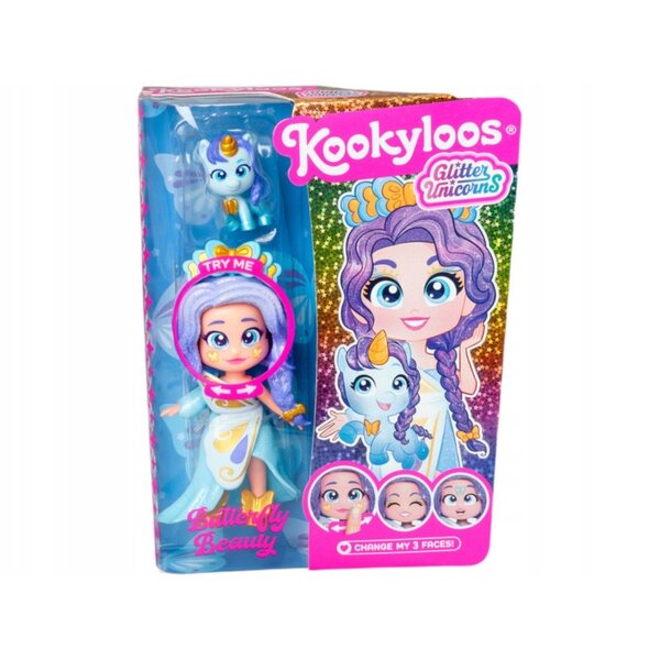 Bambola KookyLoos Glitter Unicorns Butterfly Beauty con Capelli Colorati
