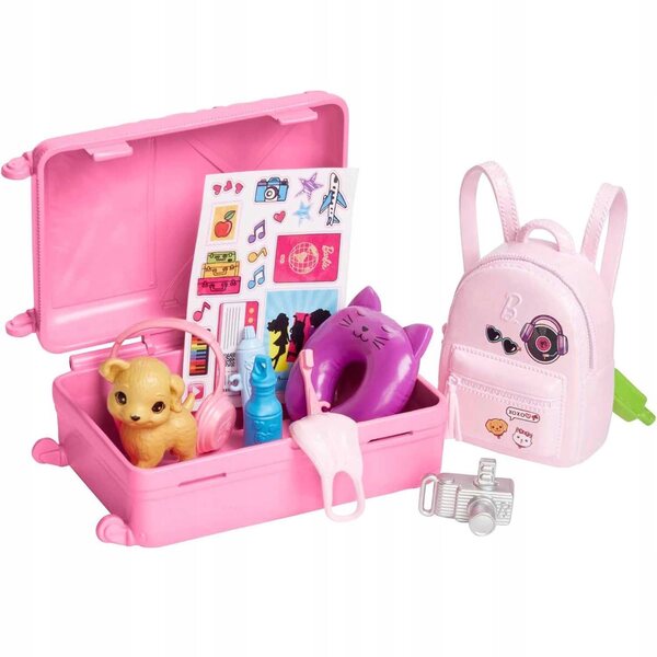 LALKA BARBIE MALIBU Z PIESKIEM W PODRÓŻY + akcesoria podróżne