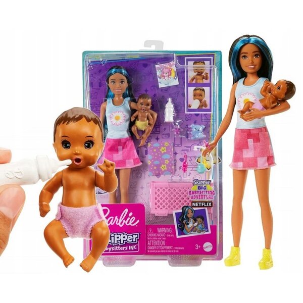 LALKA BARBIE SKIPPER USYPIANIE MALUSZKA zestaw z bobasem, łóżeczkiem