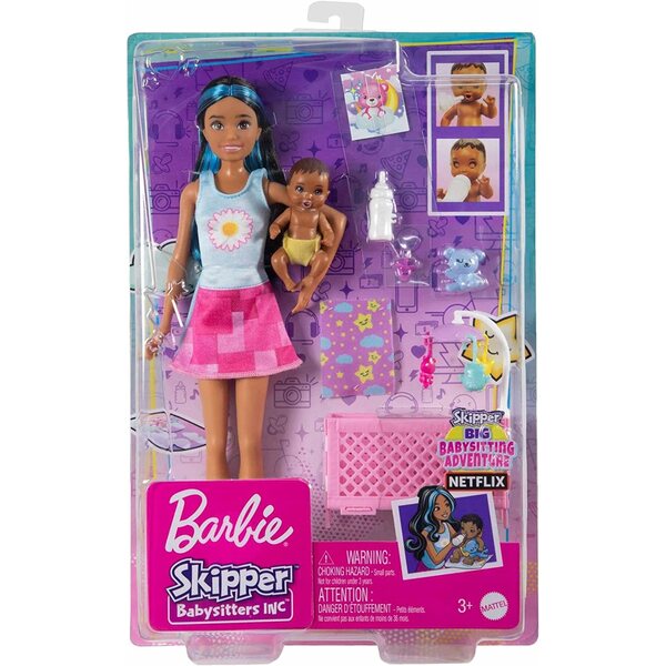 LALKA BARBIE SKIPPER USYPIANIE MALUSZKA zestaw z bobasem, łóżeczkiem