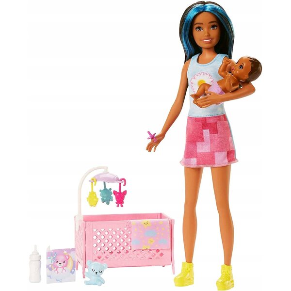 LALKA BARBIE SKIPPER USYPIANIE MALUSZKA zestaw z bobasem, łóżeczkiem