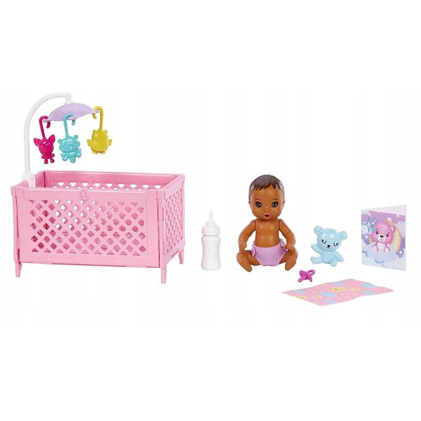 LALKA BARBIE SKIPPER USYPIANIE MALUSZKA zestaw z bobasem, łóżeczkiem