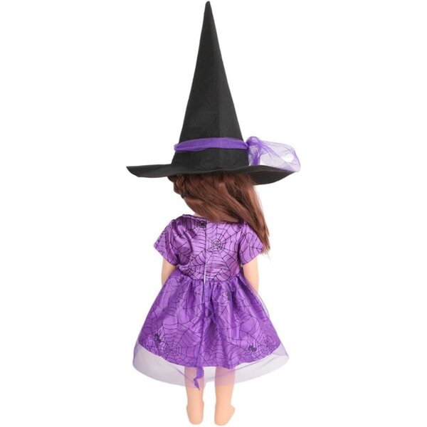 Costume Halloween per Bambola Americana 46 cm - Abito Ragnatela Viola con Cappello Strega