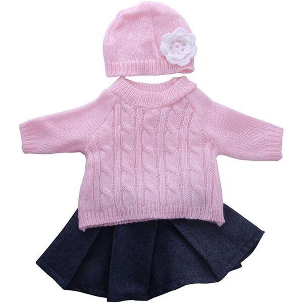 46-cm-Puppenkleidung – Lässiges Outfit mit Pullover, Rock und Mütze