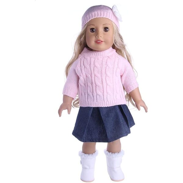 46-cm-Puppenkleidung – Lässiges Outfit mit Pullover, Rock und Mütze