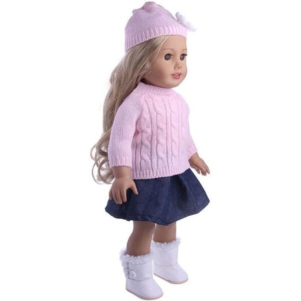 46-cm-Puppenkleidung – Lässiges Outfit mit Pullover, Rock und Mütze