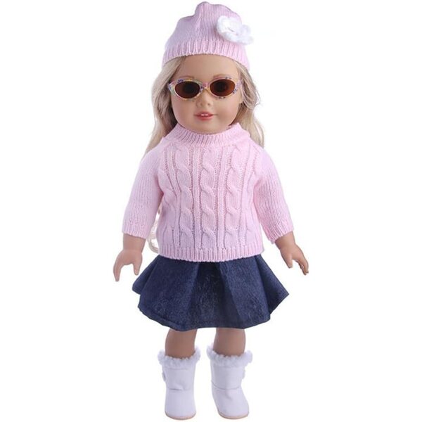 46-cm-Puppenkleidung – Lässiges Outfit mit Pullover, Rock und Mütze
