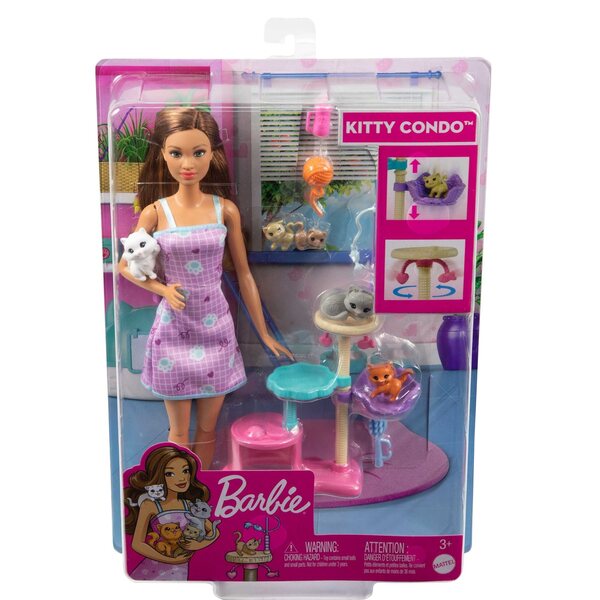 Barbie-Spiel mit Kätzchen – Barbie-Puppen-Set mit 5 Kätzchen und Katzenturm