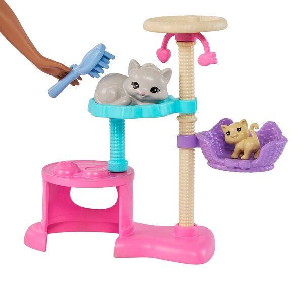 Barbie-Spiel mit Kätzchen – Barbie-Puppen-Set mit 5 Kätzchen und Katzenturm