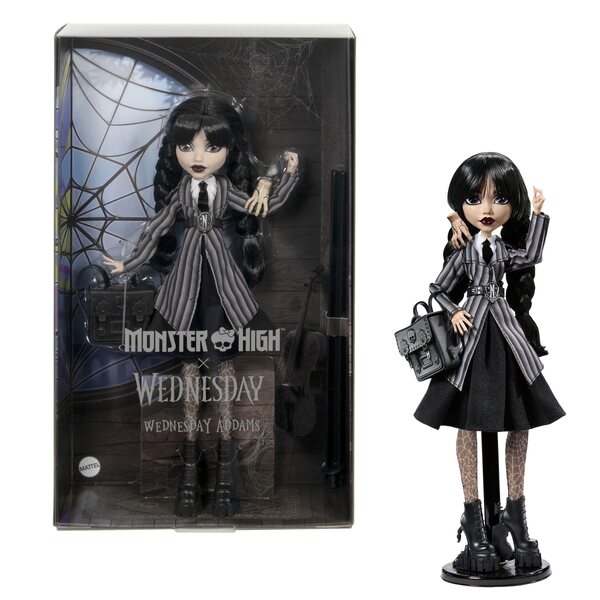 Bambola Monster High Wednesday con Uniforme Scolastica e Accessori Inclusi