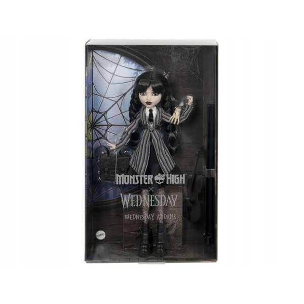 Bambola Monster High Wednesday con Uniforme Scolastica e Accessori Inclusi