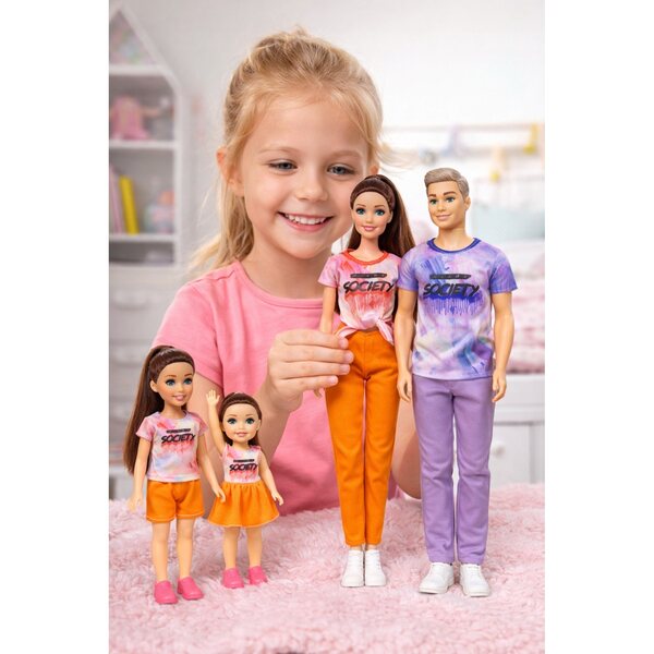 Set 4 Bambole Famiglia Realistica con Mamma, Papà e 2 Figlie per Bambini 3+