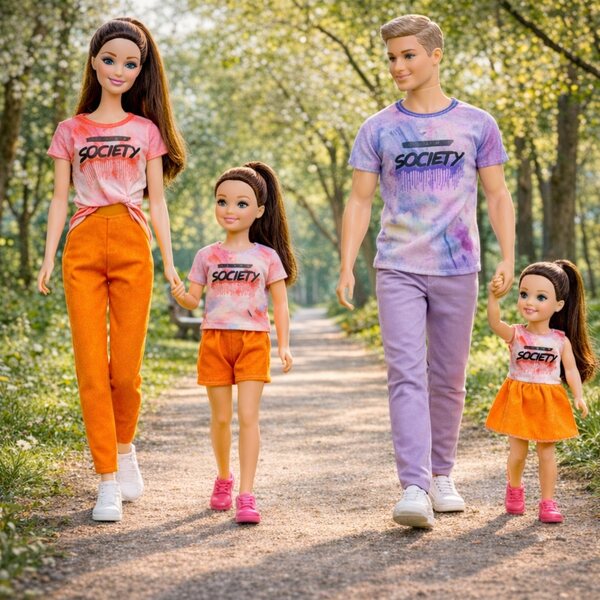 Set 4 Bambole Famiglia Realistica con Mamma, Papà e 2 Figlie per Bambini 3+