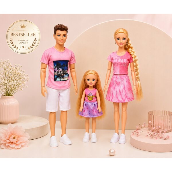 Set di Bambole Famiglia con Articolazioni Mobili per Bambini 3+