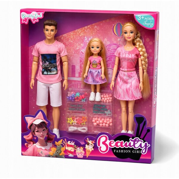 Set di Bambole Famiglia con Articolazioni Mobili per Bambini 3+