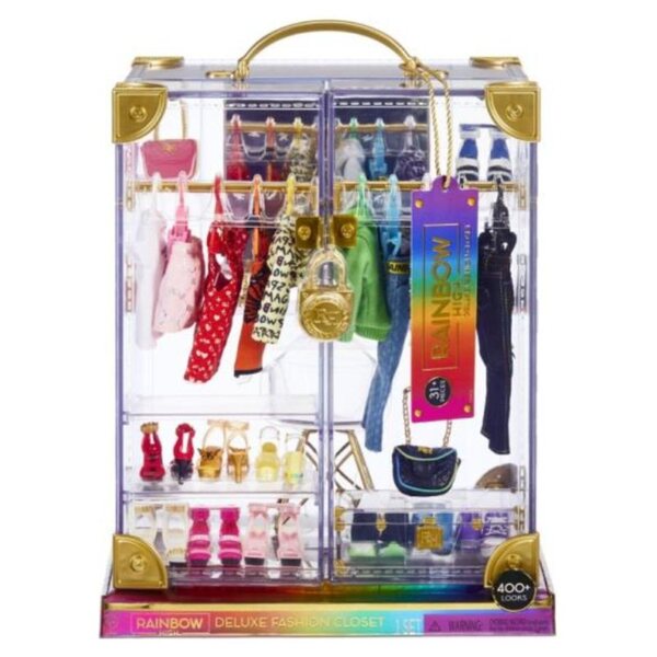 Гардероб Rainbow High Deluxe - Стилен гардероб с дрехи за кукли и аксесоари, 31 бр.