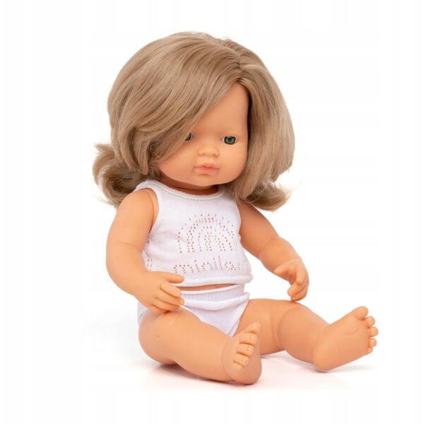 Lalka Miniland dziewczynka Europejka ciemny blond 38 cm, 31260