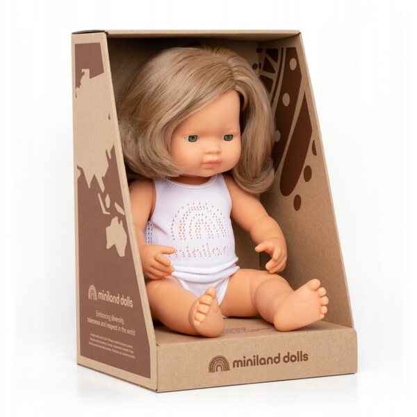 Lalka Miniland dziewczynka Europejka ciemny blond 38 cm, 31260