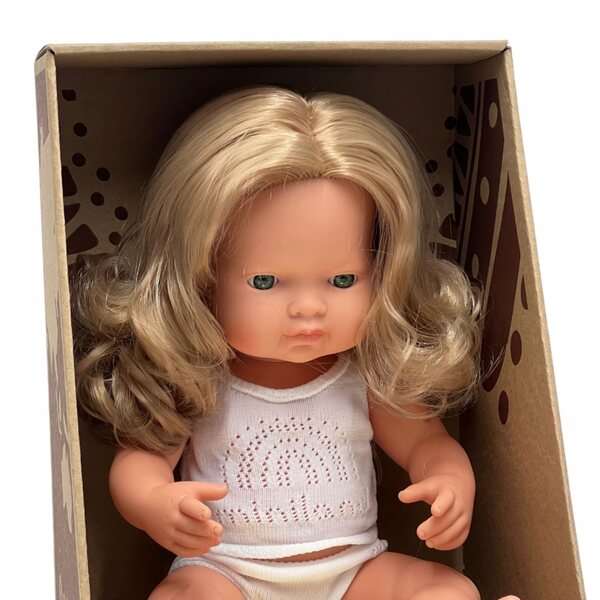 Lalka Miniland dziewczynka Europejka ciemny blond 38 cm, 31260